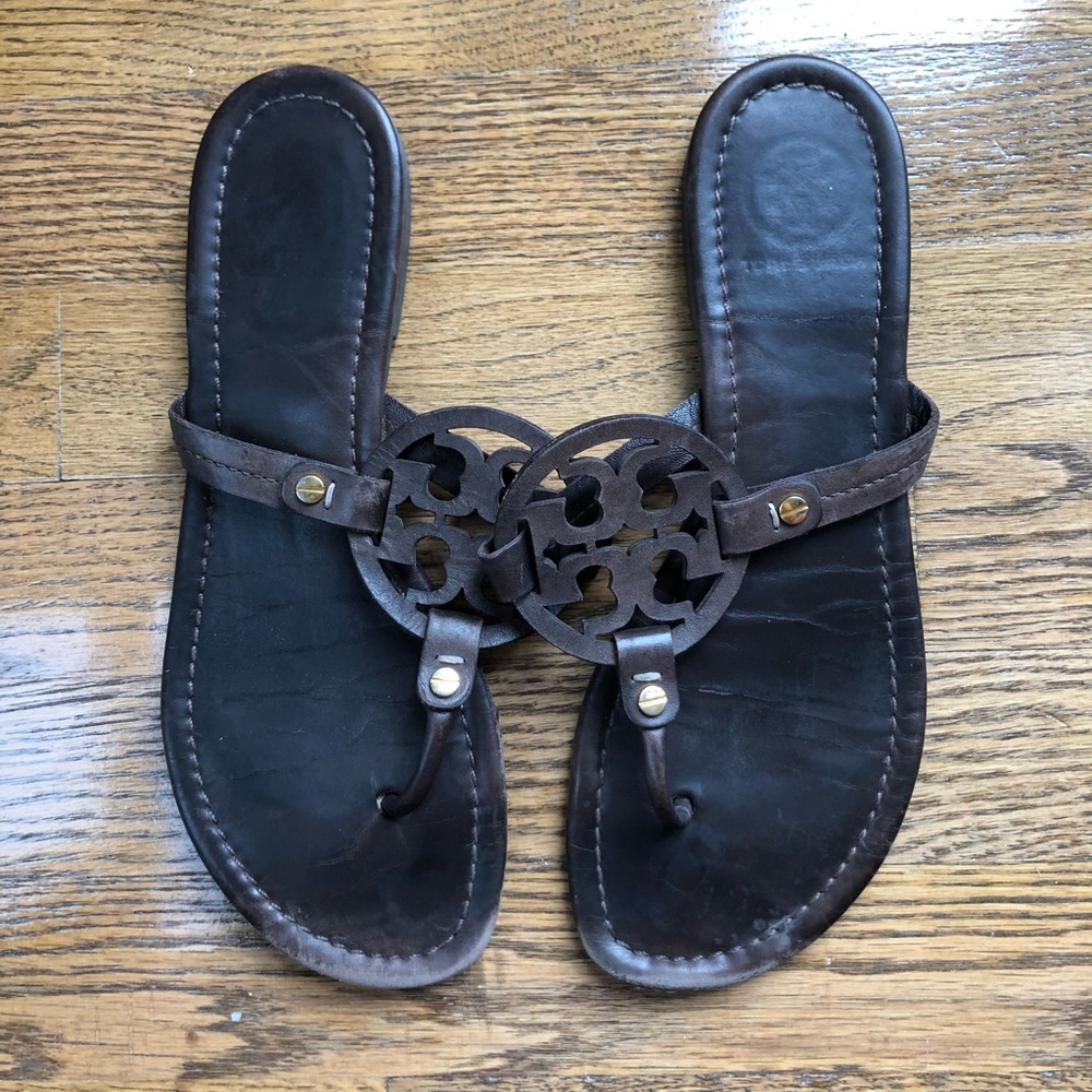 Tory Burch Miller Sandals. Classic brown leather.